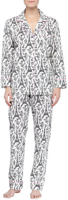 BedHead Eiffel Tower-Print Knit Pajamas, Black/Cream