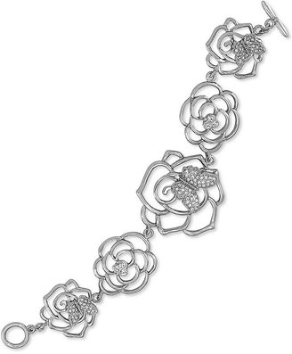 Carolee Silver-Tone Crystal Flower Toggle Bracelet