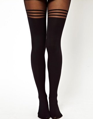 ASOS COLLECTION 40 Denier Tights With 3 Hoop Over The Knee Design