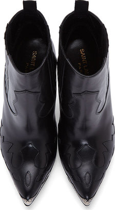 Saint Laurent Black & Silver Embossed Western Paris Boots