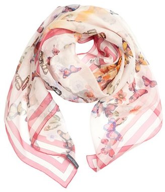 Alexander McQueen pink and white butterfly printed silk scarf