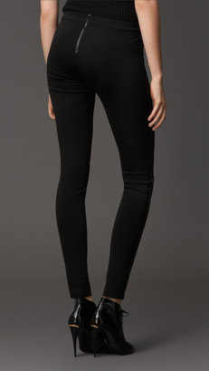 Burberry Leather Trim Stretch Crepe Jersey Leggings