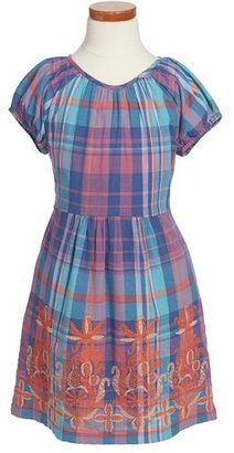 Tea Collection 'Stitch Society' Embroidered Plaid Dress (Toddler Girls, Little Girls & Big Girls)