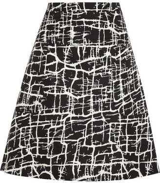 Marni Printed satin-twill A-line skirt