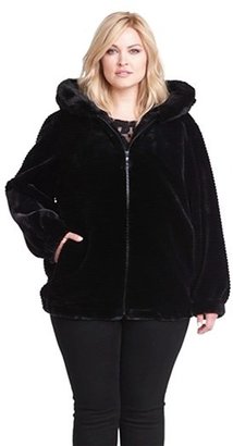 Gallery Hooded Faux Fur Blouson Jacket (Plus Size)