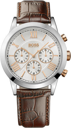 HUGO BOSS Watch, Men's Chronograph Brown Leather Strap 43mm 1512728