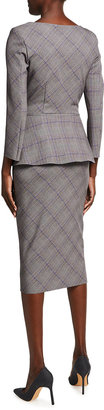 Chiara Boni Plaid 3/4-Sleeve Peplum Dress