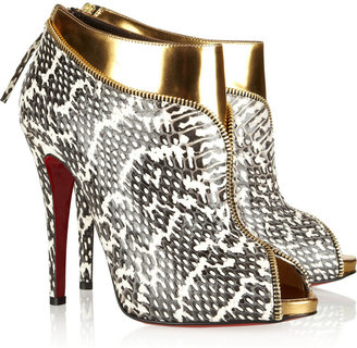 Christian Louboutin Col Zippe 120 leather and water snake ankle boots