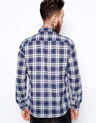 ASOS Linen Mix Shirt In Long Sleeve With Blue and White Check