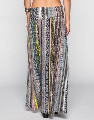 Lily White Linear Ethnic Print Maxi Skirt