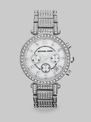 Michael Kors Parker Round Silvertone Stainless Steel Chronograph Bracelet Watch