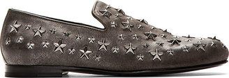 Jimmy Choo Grey Star-Studded Sloane Loafers