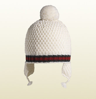 Gucci Baby White Wool Hat With Web