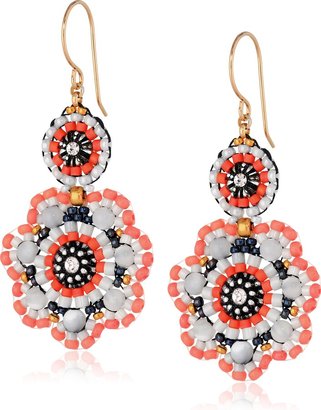 Miguel Ases Mother-Of-Pearl and Coral Miyuki Flower Drop Earrings
