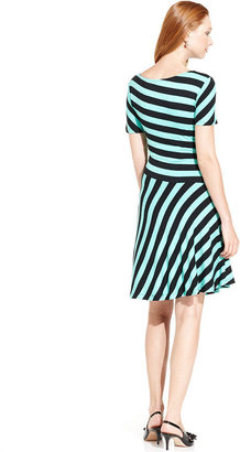 ECI Ruched Striped A-Line Dress