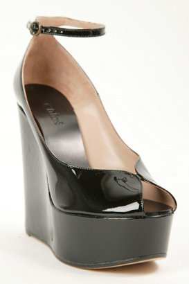 Chloé Patent Leather Peep Toe Wedge - Black