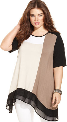 Style&Co. Plus Size Short-Sleeve Colorblocked Top