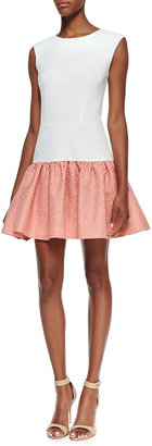 Erin Fetherston ERIN Sleeveless Jacquard Skirt Dress, Ivory/Electric Guava