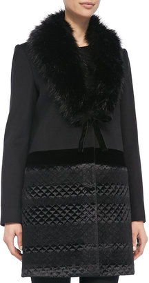Vera Wang Outerwear Quilted-Bottom Coat w/ Faux Fur Collar