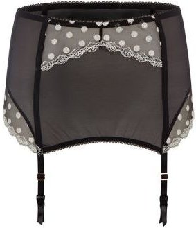 New Look Kelly Brook Black Embroidered Polka Dot Frill Back Suspenders