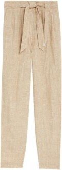 M's Pure Linen Belted Tapered Trousers