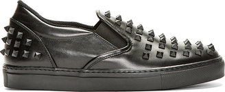 Valentino Black Leather Studded Slip-On Shoes