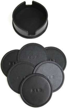 Royce Leather Leather Coasters in Leather Holder in Black (6 in set)
