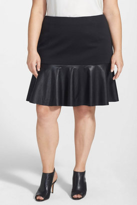Sejour Faux Leather & Ponte Flounce Skirt (Plus Size)