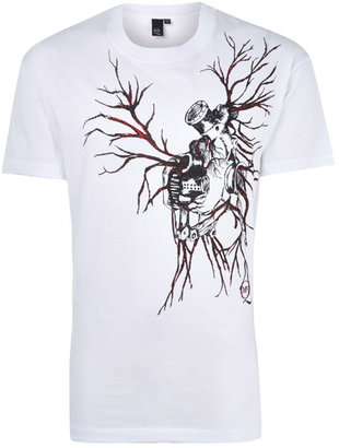 McQ White Mechanical Heart Print Cotton T-Shirt