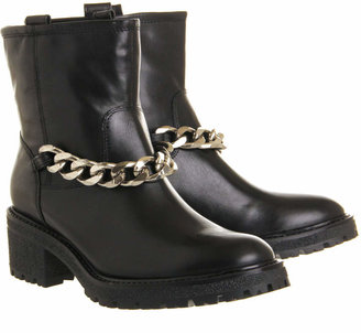 Office Clyde Heavy Chain Biker Black Leather Silver Chain