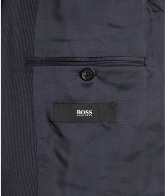 HUGO BOSS Dark Blue Pinstripe Wool 2-Button Suit With Flat Front Pants