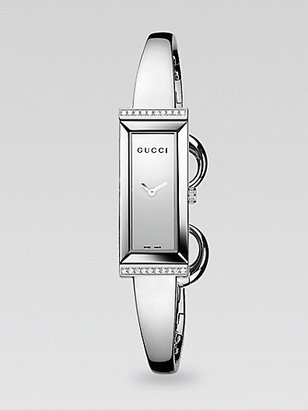 Gucci G-Frame Diamond & Stainless Steel Rectangular Watch/Silver