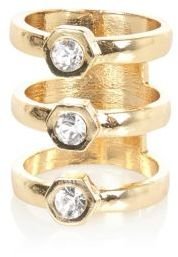 River Island Gold tone triple row diamante ring