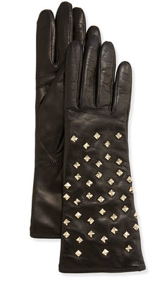 Portolano Leather Pyramid Studded Gloves, Black