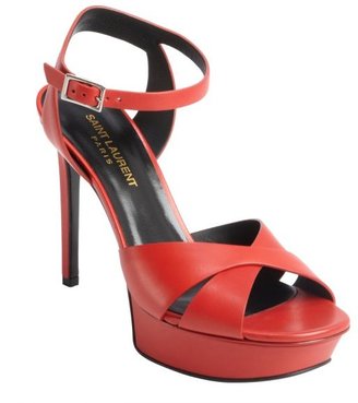 Saint Laurent red leather anklestrap platform heel sandals