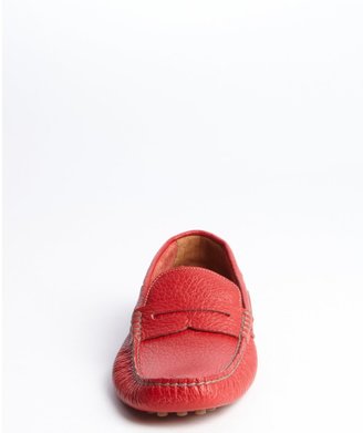 A. Testoni Basic 30961 Red cracked leather moc toed penny loafers
