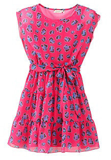 Speechless Girls' 7-16 Short Sleeve Pink/Blue Animal Print Dress