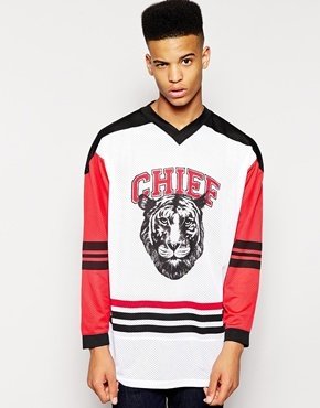 ASOS Oversized Long Sleeve T-Shirt In Mesh Fabric With Tiger Print - white/red
