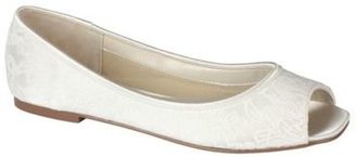 Pink by Paradox London Ivory satin & lace waterlilly peep toe flat shoe