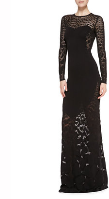 Roberto Cavalli Solid-Center Patterned Sheer Gown