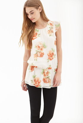 Forever 21 Ruffled Floral Chiffon Blouse