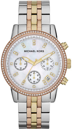 Michael Kors Women's Chronograph Ritz Tri-Tone Stainless Steel Bracelet Watch 36mm MK5650