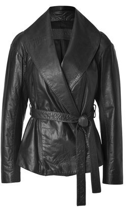 Donna Karan Leather Belted Jacket in Black