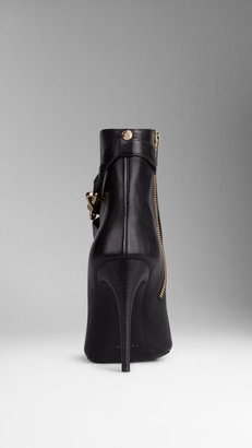 Burberry Buckle Detail Leather Peep-Toe Ankle Boots