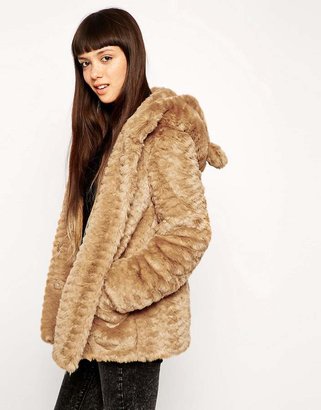 ASOS COLLECTION Faux Fur Hooded Coat With Animal Ears