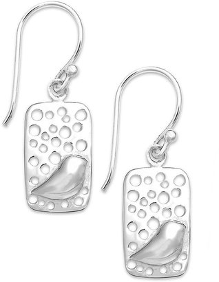 Unwritten Embossed Bird Square Drop Earrings in Sterling Silver