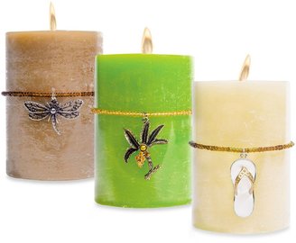 Bed Bath & Beyond Tropical Sunset Scented Pillar Candle with Palm Tree Charm on Beaded Band in Green