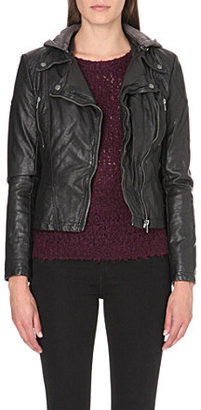 Free People Hooded faux-leather moto jacket