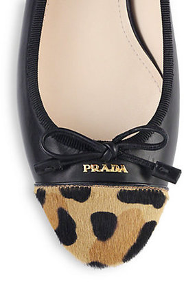 Prada Leopard-Printed Calf Hair & Leather Ballet Flats