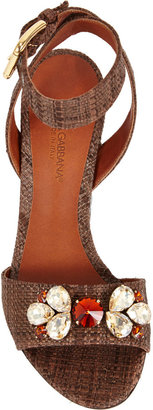 Dolce & Gabbana Jeweled Raffia Ankle-Strap Sandals
